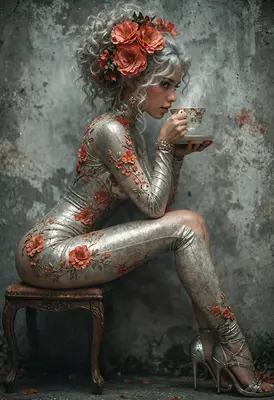 Elegant Floral Bodysuit and Tea