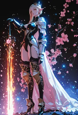 Ethereal Elven Queen with Flaming Blade