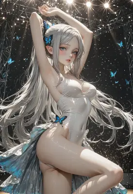 Silver Haired Elf with Blue Butterflies