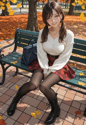 Autumn Afternoon Park Bench Portrait
