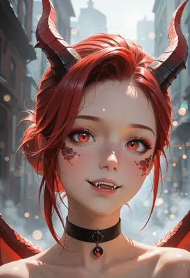 Fiery Demon Girl with Horns