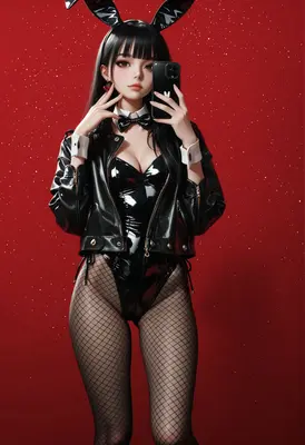 Edgy Bunny Girl in Leather Jacket