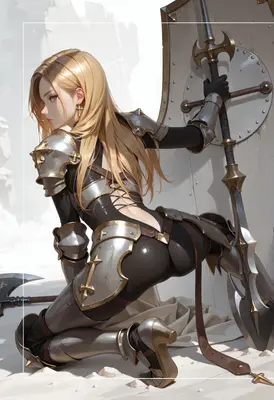 Blonde Paladin Resting by Shield