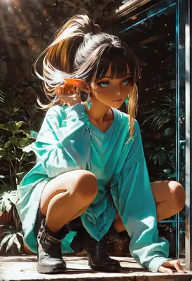 Elf Girl Crouching in Sunlight