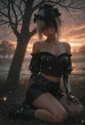 Cyborg Maiden in the Twilight Meadow