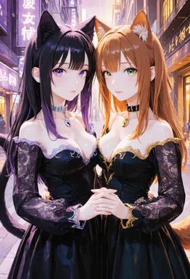 Elegant Cat Girls in Evening Dresses