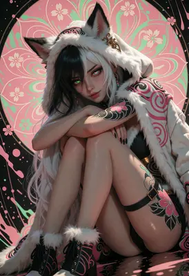 Sakura Wolf Girl in Fur Hood