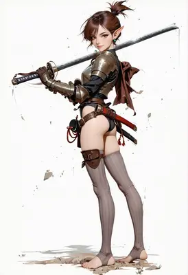 Elf Warrior Resting With Her Katana