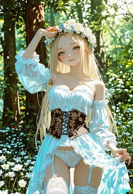 Blonde Maiden in a Floral Forest