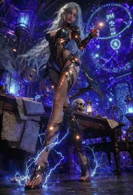 Cybernetic Sorceress Casting Arcane Spells