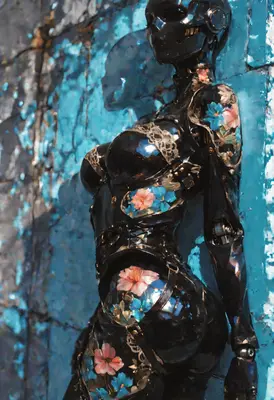 Floral Android Against Blue Wall