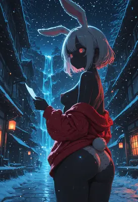 Winter Rabbit in the Snowy Village