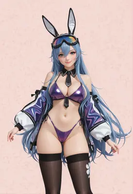Blue Haired Bunny Girl in Metallic Bikini