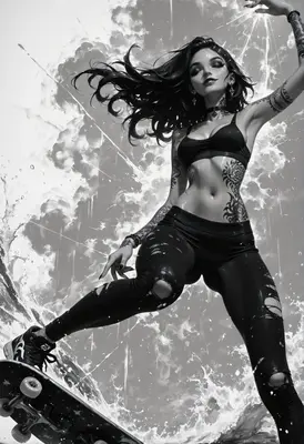 Tattooed Skater Girl In Motion