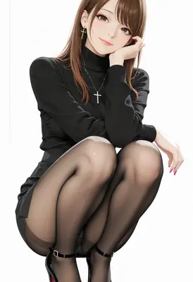 Elegant Young Woman in Black Turtleneck