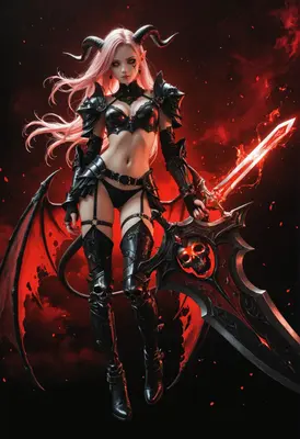 Fiery Demon Warrior with Skull Blade