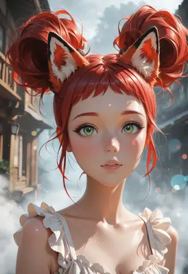 Enchanting Fox Girl with Red Pigtails