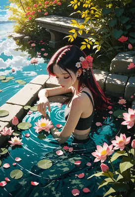 Serene Maiden in a Lotus Pond