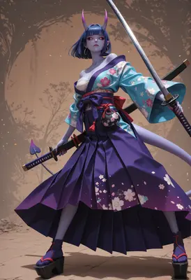 Oni Warrior in Floral Kimono