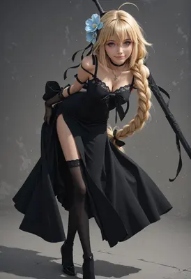 Elegant Warrior in a Black Gown