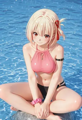Blonde Anime Girl Relaxing in Pool