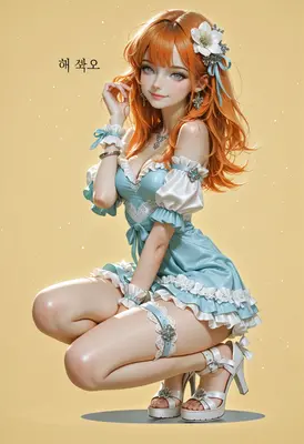 Elegant Ginger Girl in Blue Frills