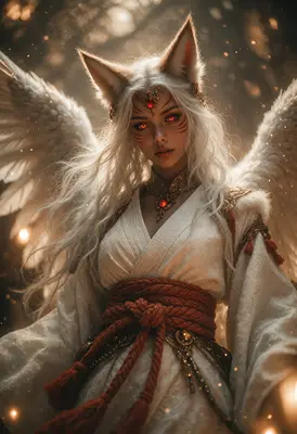 Celestial Kitsune Spirit with Angel Wings