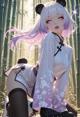 Panda Girl in Bamboo Forest