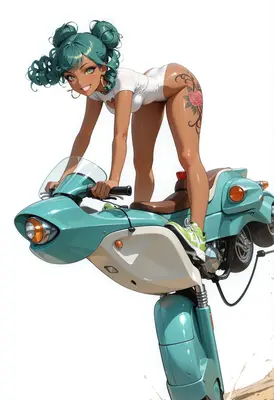 Energetic Biker Girl with Floral Tattoo