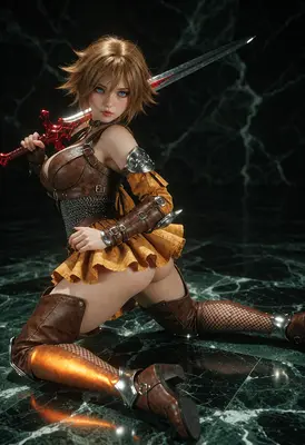 Warrior Maiden with Glowing Crimson Blade
