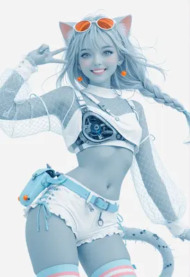Cybernetic Cat Girl Peace Sign