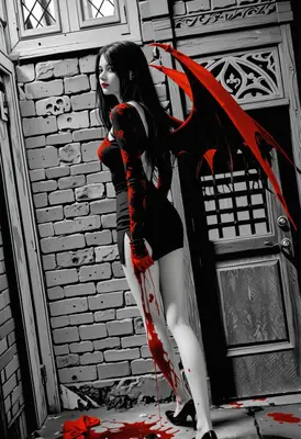 Gothic Demoness with Crimson Wings