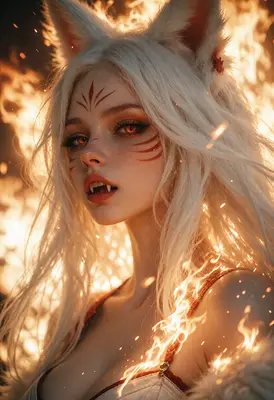 Fiery Kitsune Spirit Portrait