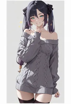 Playful Girl in Oversized Cable Knit Sweater