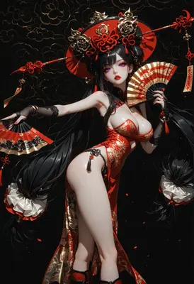 Elegant Geisha in Crimson Silk