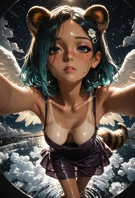 Wet Raccoon Girl Angel Selfie
