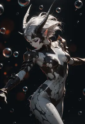 Ethereal Demon Queen Amidst Floating Orbs