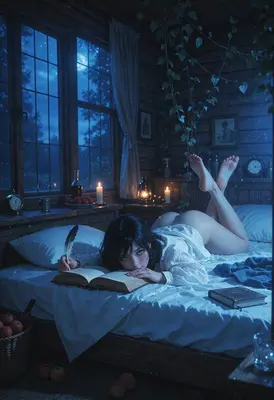 Moonlit Writing in a Cozy Cabin