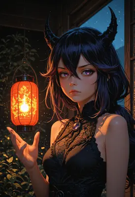 Demon Girl Holding A Glowing Lantern