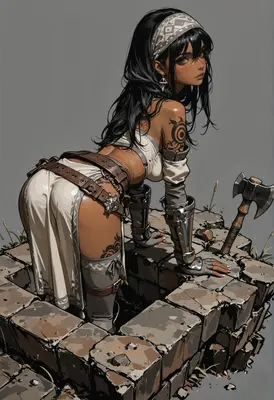 Tribal Warrior Resting by Stone Ruins