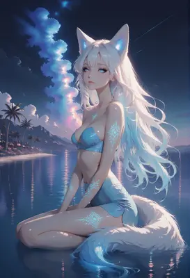 Luminous Fox Girl by the Shore