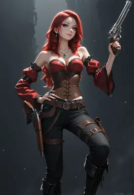Redheaded Gunslinger in Steampunk Attire