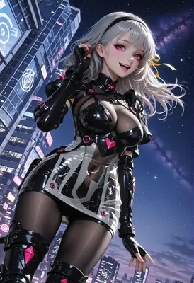 Cybernetic Beauty Under the Night Sky