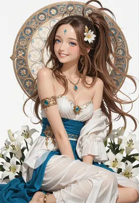 Radiant Goddess Among White Lilies