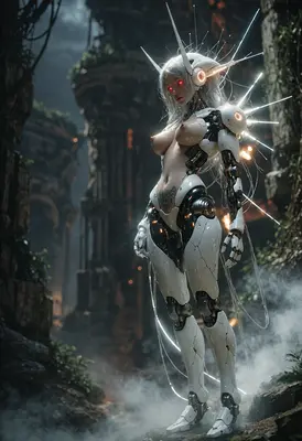 Cybernetic Entity in Ancient Ruins