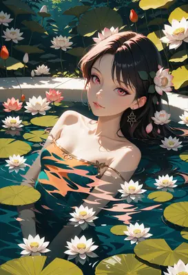 Serene Beauty Among Floating Lotus Flowers