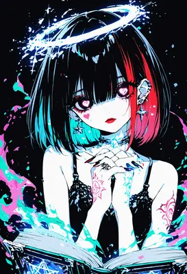 Neon Halo Cyber Goth Girl