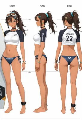 Surfer Girl Character Reference Sheet