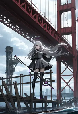 Silver Haired Guardian Under Red Bridge