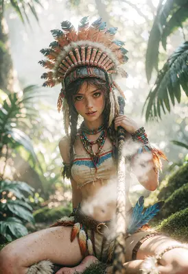 Tribal Guardian in the Lush Jungle